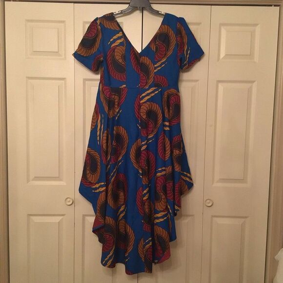 EY Studio Bold Royal Blue, Ruby Red & Gold Print African high-low dress - Picture 4 of 5